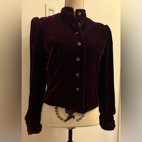 Vintage Saks Fifth Avenue Velvet Jacket & Skirt Sz 10 Eggplant Purple Silk Blend - Picture 6 of 15